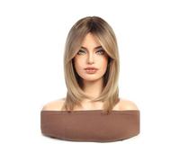 Hermoso Pelucas rubias marrones ombre for mujer, peluca rubia ceniza con flequillo de cortina, longitud hasta los hombros, uso diario