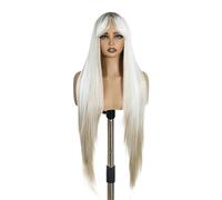 Hermoso Pelucas rubias ombré blancas rectas de 36 pulgadas coloreadas for mujeres peluca sintética Cosplay con flequillo