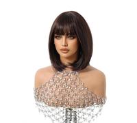 Hermoso Pelucas sintéticas Bob de color marrón oscuro, peluca pelo corto y recto con flequillo for uso Cosplay fiesta for mujeres