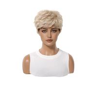 Hermoso Pelucas sintéticas cortas rubias en capas peluca de corte Pixie pelo falso esponjoso Natural resistente al calor