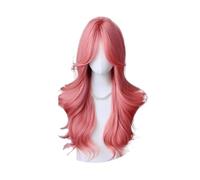 Hermoso Pelucas sintéticas onduladas largas, color naranja y rosa, parte media, resistente al calor, for fiesta de Cosplay, peluca pelo diario