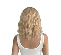 Hermoso Pelucas sintéticas rizadas cortas rubias platino Peluca de rayita natural la parte media del pelo Bob onda corta
