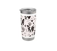 Hermoso perro amante de la pata patrón floral Boston Terrier Vaso térmico de acero inoxidable de doble pared