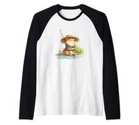 Hermoso Perro de Pesca en Estilo japonés Camiseta Manga Raglan