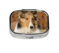 Hermoso perro de raza Sheltie, Pastillero cuadrado para bolsillo o monedero, pequeño contenedor de pastillas, organizador de pastillas de viaje