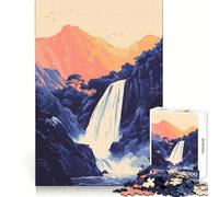 Hermoso rompecabezas de arte minimalista con ilustración de cascada hawaiana estilo zen para adolescentes, 1000 piezas, para divertirse y entretenerse, con bordes limpios, regalo de invierno (38x52cm)
