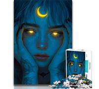 Hermoso Rompecabezas de Chica de Anime con Luna de 1000 Piezas para Adultos, Ayuda al Cerebro a ejercitar, Juguetes adictivos para Cultivar la Paciencia, una Obra de Arte de 38x26cm