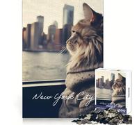 Hermoso Rompecabezas de Gato con Vista a Nueva York, 1000 Piezas para adolescentesPiensa Que el Tiempo de Entrenamiento está Bien empleadoBordes definidosRegalo Festivo (38x52cm)