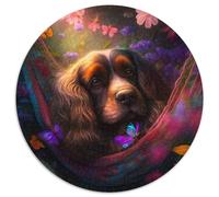 Hermoso Rompecabezas Redondo de Cocker Spaniel de 1000 Piezas. Rompecabezas de 1000 Piezas divertirse en Familia en Navidad, Acción de Gracias, cumpleaños y Pascua. 67,5 x 67,5 cm.