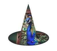 Hermoso sombrero de bruja unisex con estampado de pavo real para adolescentes y adultos, accesorio de fiesta de carnaval de ala ancha