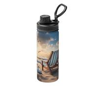 Hermoso termo deportivo de acero inoxidable con diseño de cielo azul y mar de 18 onzas, adecuado para ciclismo, gimnasio, baloncesto, termo al aire libre