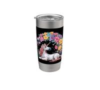 Hermoso unicornio con hermosas flores Vaso térmico de acero inoxidable de doble pared