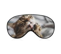 Hermoso y lindo gato lamiendo su pata máscara para dormir con correa ajustable, cómoda máscara de ojos suave ayuda para dormir, máscaras de ojos que bloquean la luz