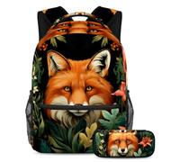 Hermoso zorro prepárate para el regreso a clases con nuestro juego de mochila y estuche para niños, niñas y adolescentes, Multicolor#03, B：29.4x20x40cm P：19x7.5x3.8cm, Mochilas Daypack