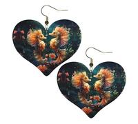 Hermosos aretes con estampado de caballito de mar para parejas, elegantes aretes en forma de corazón, accesorios ligeros para mujer, perfectos para fiestas y día de San Valentín.