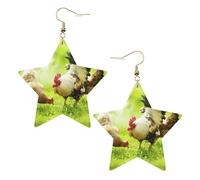 Hermosos aretes de gallina de gallo para mujer, aretes colgantes celestiales, joyería en forma de estrella para una versatilidad, One Size, Cuero