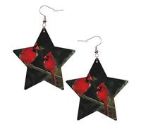 Hermosos aretes de pájaros rojos para mujer, aretes colgantes celestiales, joyería en forma de estrella para una versatilidad, One Size, Cuero