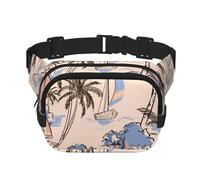 Hermosos Barcos Retro con Palmeras,Riñonera Cuadrada de Doble Capa, Bolso de Viaje, Bolso Informal para el Pecho.