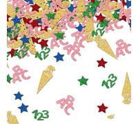 Hermosos conos de confeti escolar coloridos para decoración de mesa grande para la celebración del primer día