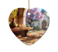 Hermosos dijes de Navidad de ciudad de cuento de hadas, dije de Navidad de cerámica de doble cara para manualidades, adorno decorativo de Navidad con cordón dorado
