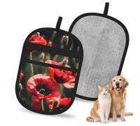 Hermosos guantes para quitar el pelo de mascotas con estampado de amapola roja, herramienta de limpieza del hogar
