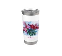 Hermosos lirios de acuarela rosa y roja Vaso térmico de acero inoxidable de doble pared