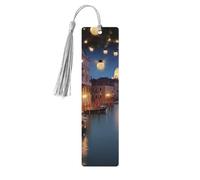 Hermosos marcapáginas de Venecia por la noche con borlas, marcapáginas de madera para mujeres y hombres, marca de libros hecha a mano para amantes de los libros, marcadores de página de lectura