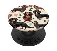Hermosos perros salchicha lindos perros salchicha de pelo largo PopSockets PopGrip Adhesivo