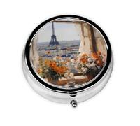 Hermosos pilones en la distancia. Este pequeño pastillero redondo impreso es un organizador portátil de pastillas y vitaminas perfecto para bolsillos, bolsos y viajes.