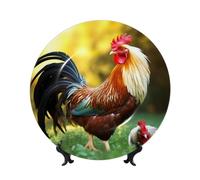 Hermosos platos decorativos de cerámica de gallina de gallo, plato decorativo de porcelana con soporte de exhibición hecho a mano, adorno de cerámica con personalidad, plato de cena de porcelana