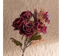 Hermosos ramos de rosas artificiales para el hogar con tallos curvos naturales y pétalos de textura suave (vino tinto)