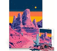 Hermosos Rompecabezas Minimalistas de Arte Retro con Paisaje desértico al Atardecer,Estilo Synth,para Adolescentes,1000 Piezas,Habilidad de Memoria,Tiempo Libre Agradable,Bordes nítidos,Sorpresa