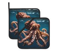Hermosos soportes cuadrados resistentes al calor con patrón de pulpo (juego de dos) de 8 x 8 pulgadas: telas de calidad, antiquemaduras y fáciles de limpiar