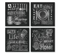 Hermosos y divertidos carteles de pizarra para cocina; Cocina desordenada, coraz n del hogar, condimento de la vida y cocinar mucho; Cuatro impre