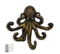 HERNGEE Gancho decorativo de pared de hierro fundido de bronce antiguo con forma de pulpo