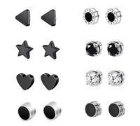 Hernin 8 Pares Negro Plata Pendientes Pendientes Magnéticos Clip de Acero Inoxidable en Pendientes Pendientes de Acero con Imanes Falsos