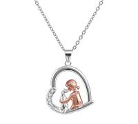 Hernin Collier fille et chien argenté Colliers pour femmes avec chien enlacé Collier pendentif chien Colliers cœur pour les amoureux des chiens Cadeaux pour fille, maman, sœur