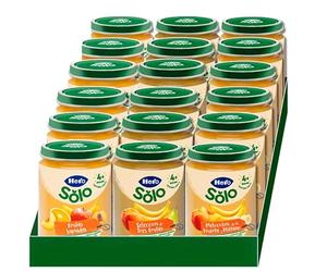 Hero Baby - Caja Mixta de Tarritos Frutas, 6 Tarritos de Frutas Variadas y 6 Tarritos Selección de Tres Frutas y 6 Tarritos de Melocotón de la Huerta y Plátano, Sin Azúcar Añadido, Pack de 18x190 gr