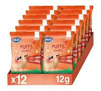 Hero Kids - Puff Snack de tomate, ingredientes 100% naturales, fuente natural de fibra, sin sal añadida, sin aceite de palma, sin aditivos, snack para niños, paquete de 12 x 12 g