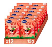 Hero Kids Snack Chips de Fresa, 100% fresas, sin azúcares añadidos, fuente natural de fibra, Apto Para Niños a Partir de 36 Meses - Pack de 12x12gr
