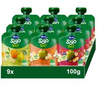 Hero Solo Bio Pack Bolsitas de Manzana, Fresa y Plátano 3x100 gr + Manzana, Plátano y Zanahoria 3x100 gr + Plátano, Pera y Naranja 3x100 gr +4m
