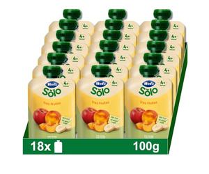 Hero Solo, Bolsita de 3 Frutas con Melocotón, Manzana y Plátano, Sin Conservantes ni Colorantes, Aceite de Palma, Gluten, ni Azúcares Añadidos, Para Bebés A Partir de los 4 Meses - Pack de 18 x 100 g
