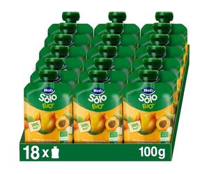 Hero Solo - Bolsita Ecológica de Fruta Manzana, Melocotón y Mango, Sin Conservantes, Colorantes, Aditivos, Aceite de Palma, Gluten ni Azúcar Añadido, 100gx18uds
