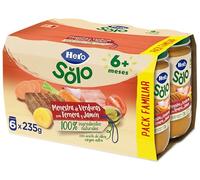 Hero Solo - Tarritos de Menestra de Verduras con Ternera y Jamón, Sin Sal Añadida, Sin Almidón, Sin Aceite de Palma, Apto Para Bebés desde 6 Meses, Ingredientes 100% Naturales, Pack de 6 x 235 gr