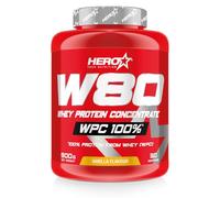 HERO TECH | W80 WHEY PROTEIN | Concentrado Proteína de Suero | Mejores entrenamientos | Aumenta la Recuperación y Crecimiento Muscular (900 gr, Vainilla)