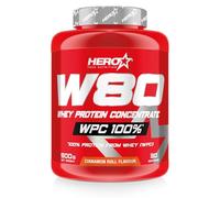 HERO TECH | W80 WHEY PROTEIN | Concentrado Proteína de Suero | Mejores entrenamientos | Aumenta la Recuperación y Crecimiento Muscular (900 gr, Rollo Canela)