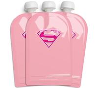 Herobility DC Supergirl Food Pouch 180ml / 6 Fl Oz - Squeeze Pouches for Baby, Reusable, Sustainable, Leak-Proof Design, Double Zip-Lock, BPA Free - 3 Pack