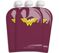 Herobility DC Wonder Women Food Pouch 180ml / 6 Fl Oz - Squeeze Pouches for Baby, Reusable, Sustainable, Leak-Proof Design, Double Zip-Lock, BPA Free - 3 Pack