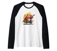 Héroe de Dibujos Animados Fresco en Capa y Traje de Guitarra Camiseta Manga Raglan