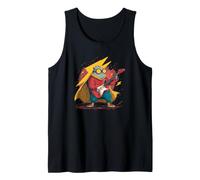 Héroe de Dibujos Animados Fresco en Capa y Traje de Guitarra Camiseta sin Mangas